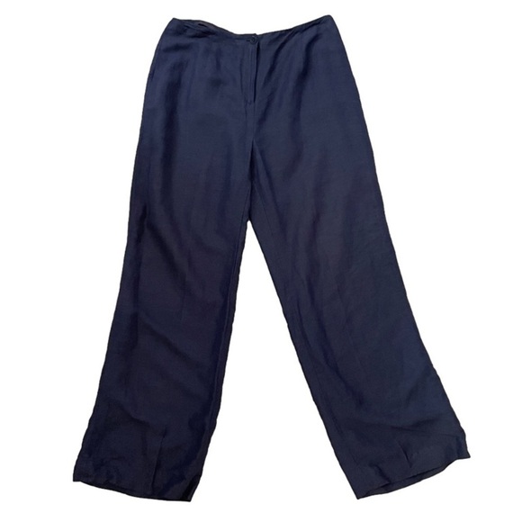 Precis Petite Navy Blue Linen Blend High Rise Wide Leg Cropped Pants - 6 🇬🇧 - Picture 9 of 11
